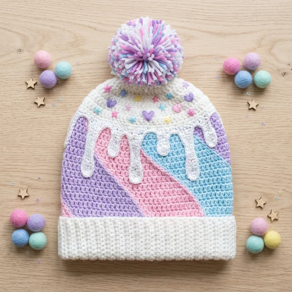 Unicorn Swirl Ice Cream Beanie Crochet Pattern