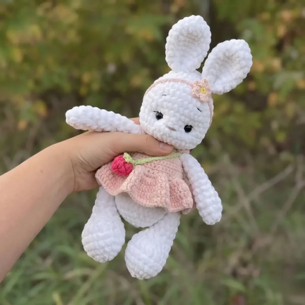 Amigurumi Bunny in a Dress with Tiny Raspberry