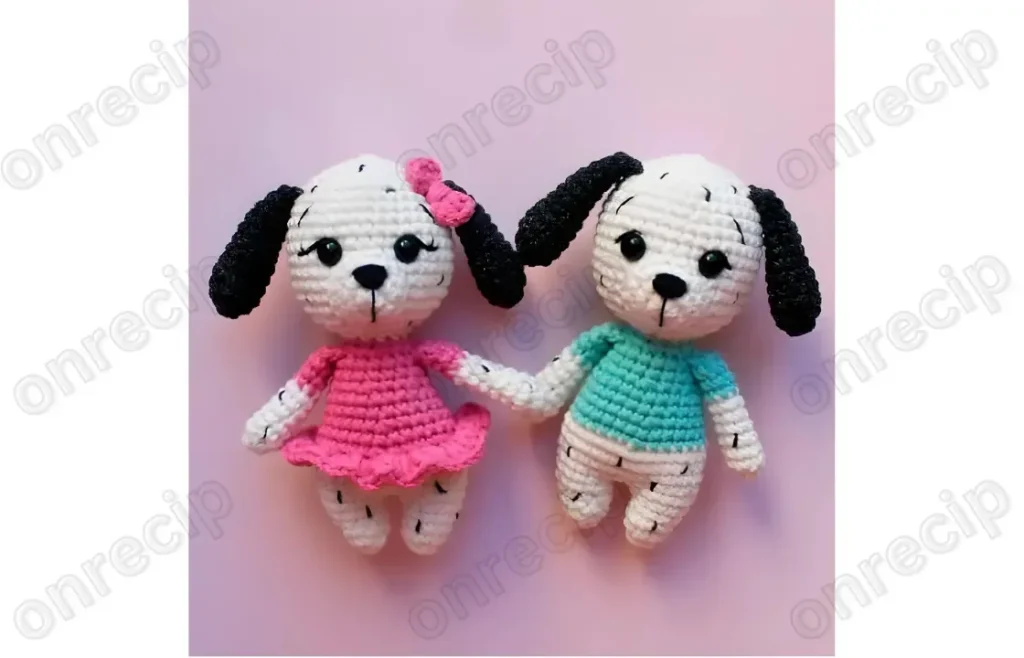 Amigurumi dog crochet pattern with jointed-look details