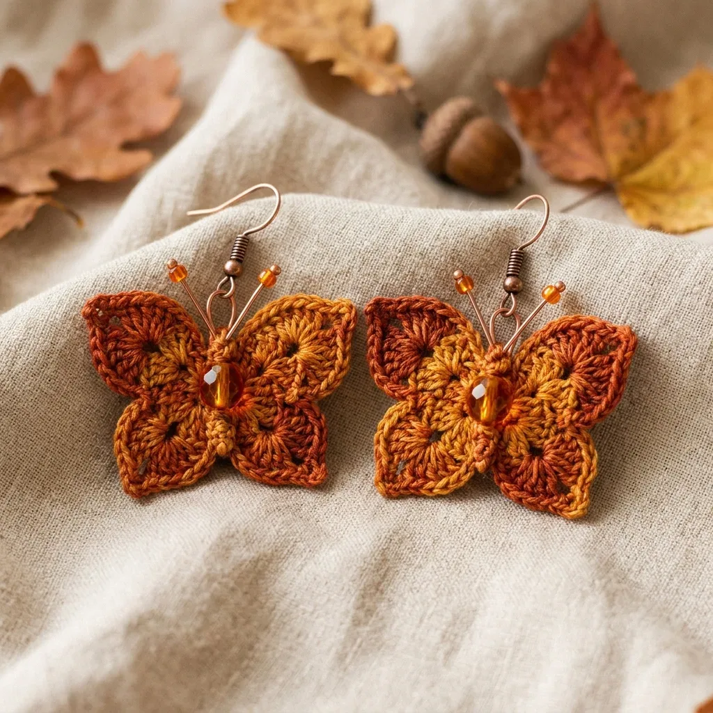 Autumn maple butterfly earrings crochet pattern