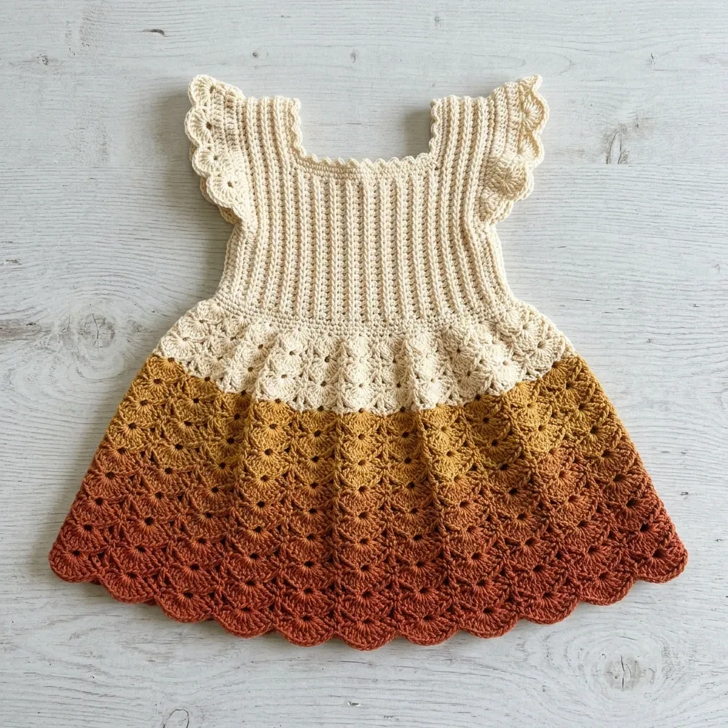 Autumn Spice Gradient Baby Dress Crochet Pattern