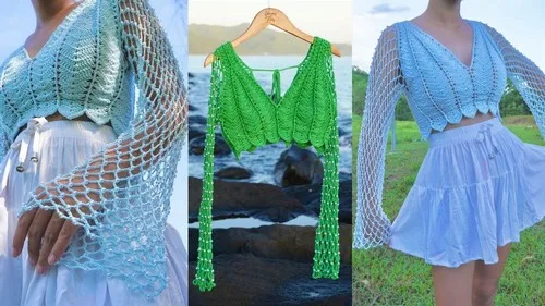 Beaded pearl sleeve for a doll gown, crocheted round by round — photo 2