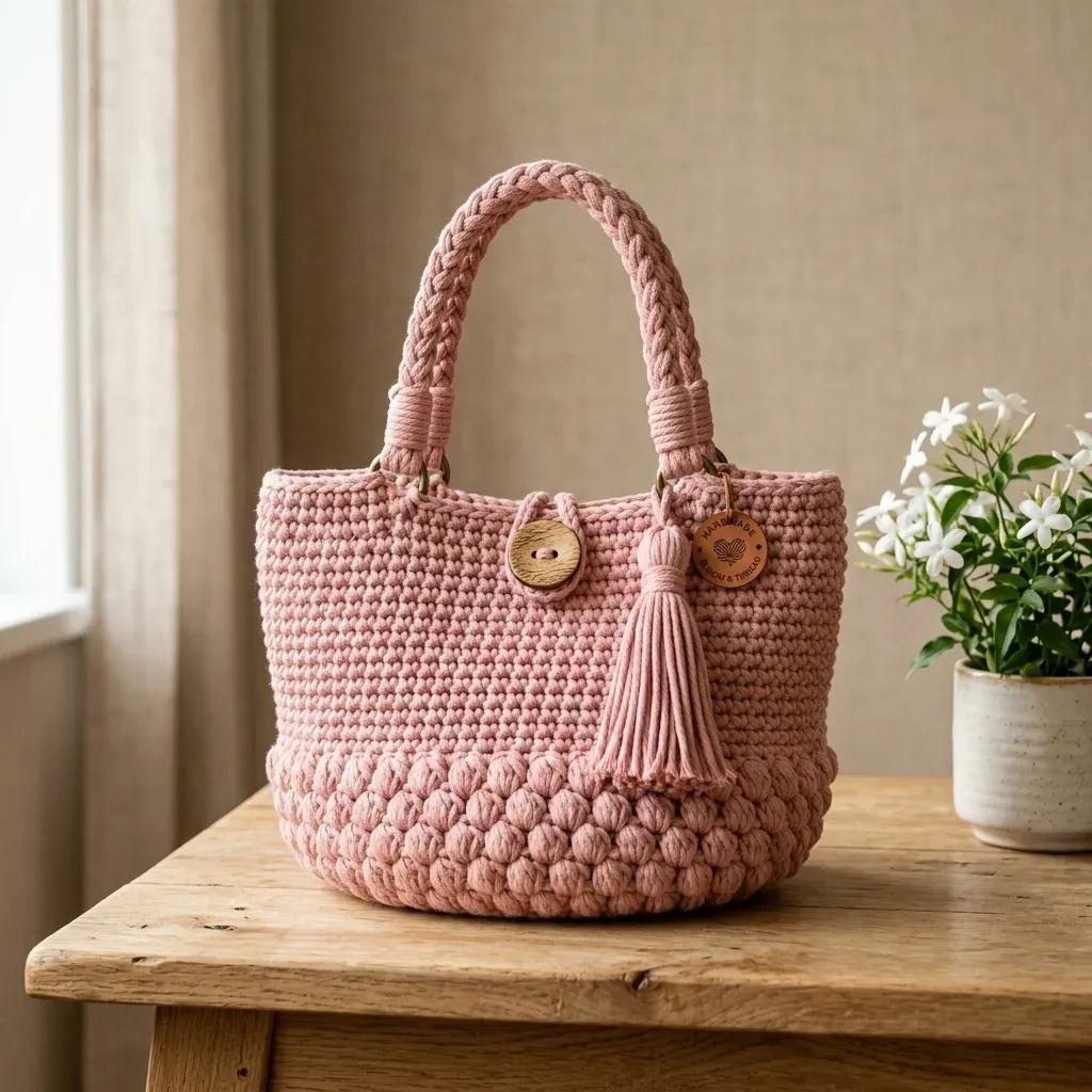 Blush Pink Tassel Tote Free Crochet Pattern