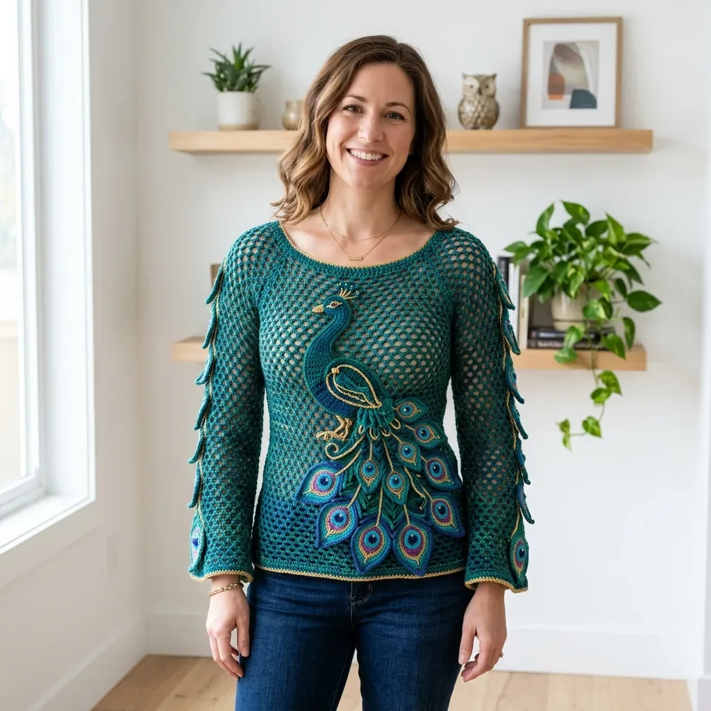 Boho Peacock Feather Lace Sweater Crochet Pattern