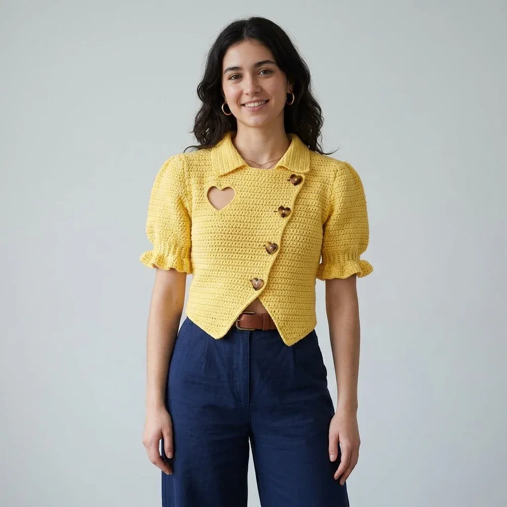 Crochet Heart Cutout Cardigan: Butter Yellow Retro Project