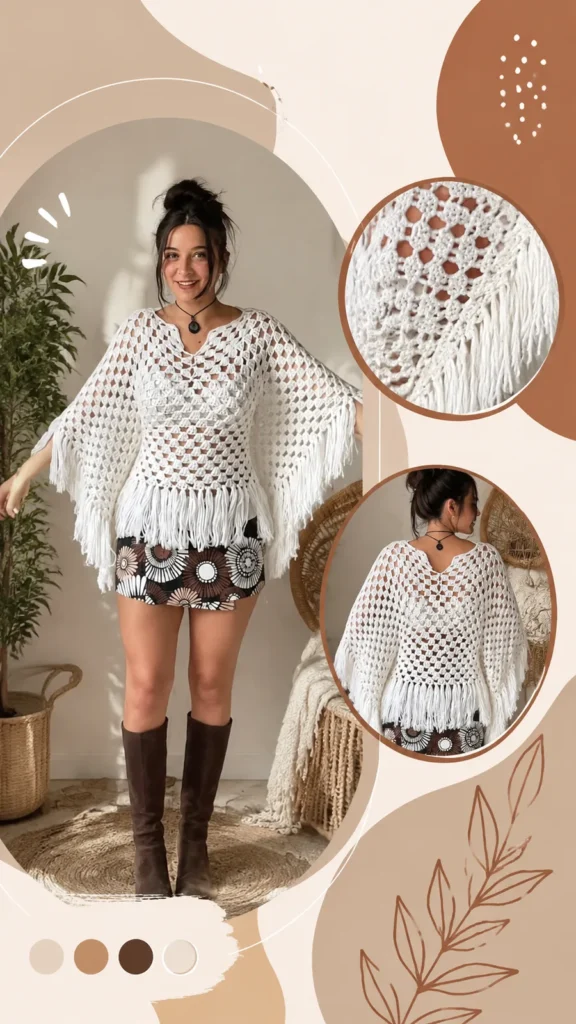 Coastal Lace Fringe Poncho: Boho Crochet Pattern