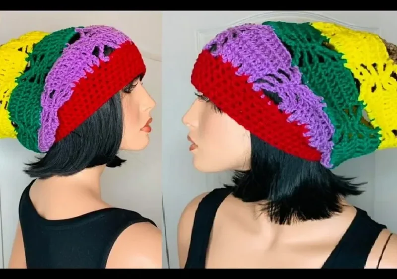 Colorful slouchy hat crochet pattern for beginners