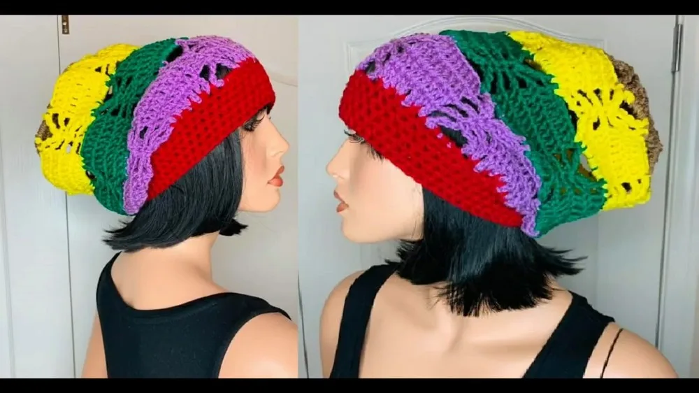 Colorful slouchy hat crochet pattern for beginners