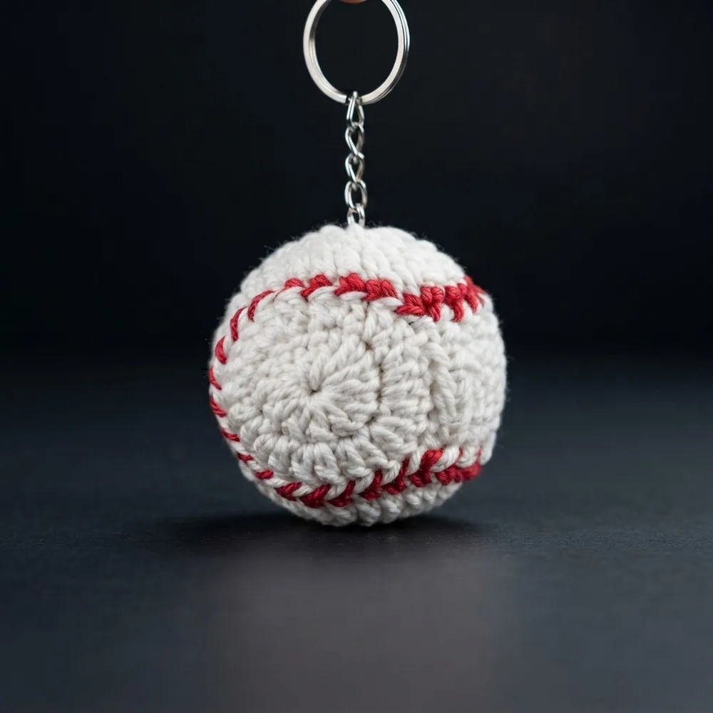 Crochet baseball keychain pattern for bags and keys