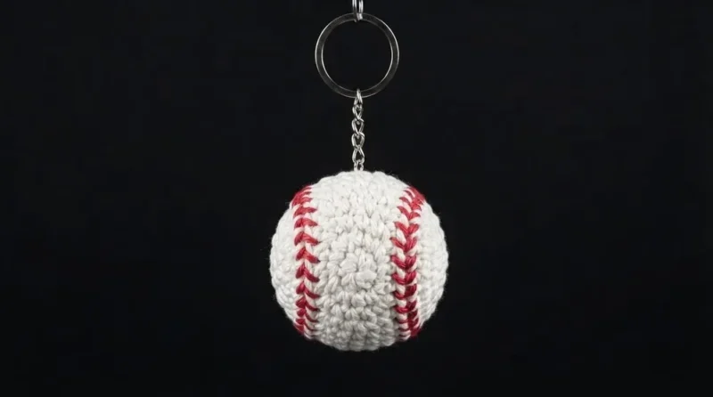 Crochet baseball keychain pattern for bags and keys — photo 2