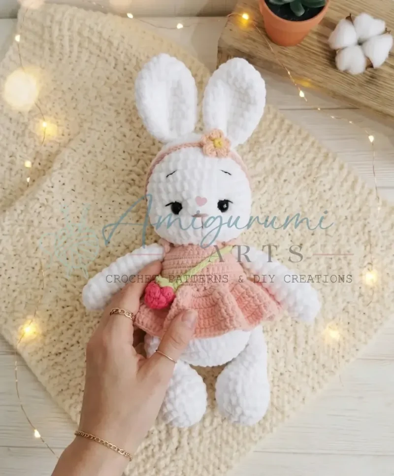 Crochet bunny amigurumi pattern with dress and raspberry β photo 3