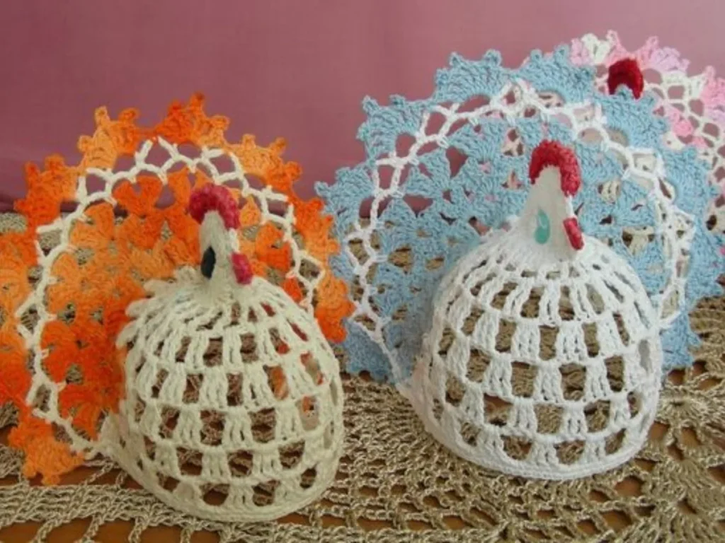Little crochet chicken for shelf and basket decor
