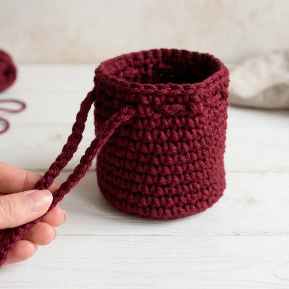 Simple crochet drawstring pouch for everyday carrying