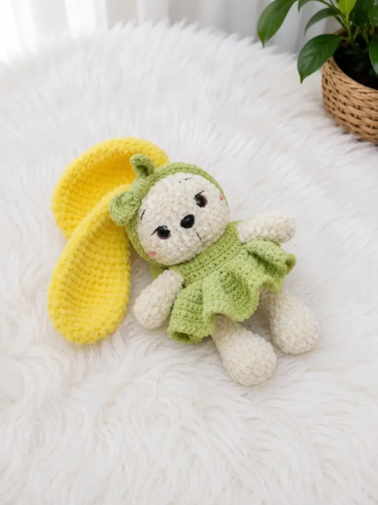 How to crochet a plush bunny with dress and bow — photo 3