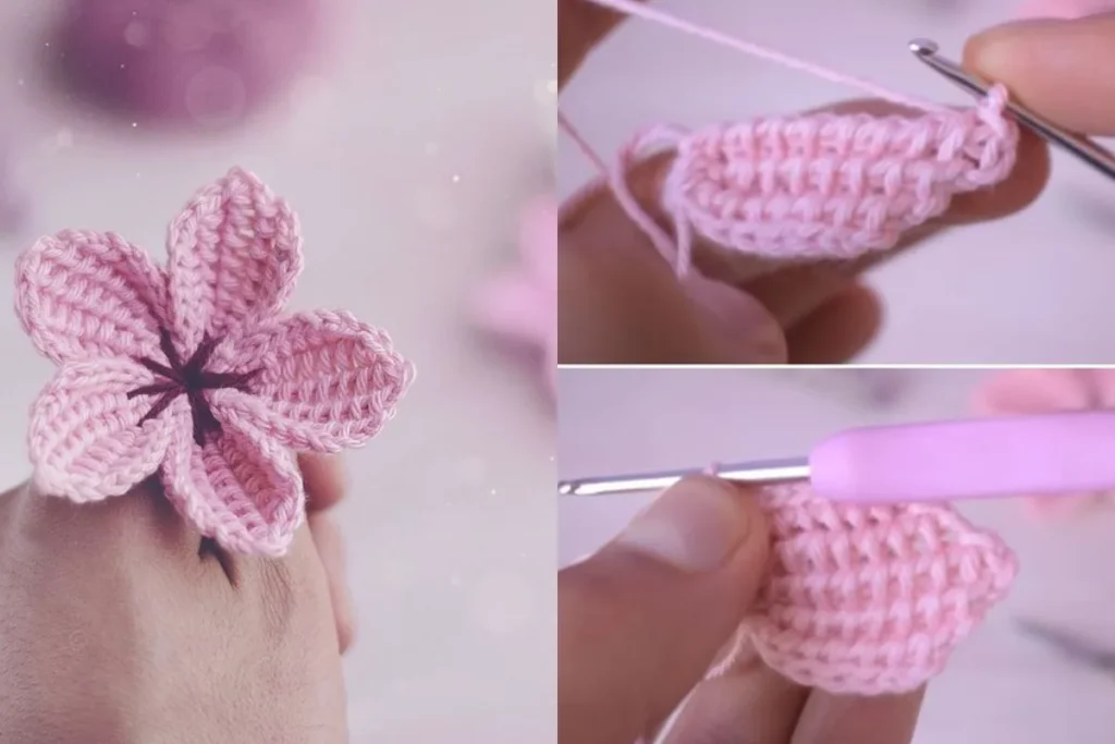 How to crochet a small sakura flower motif