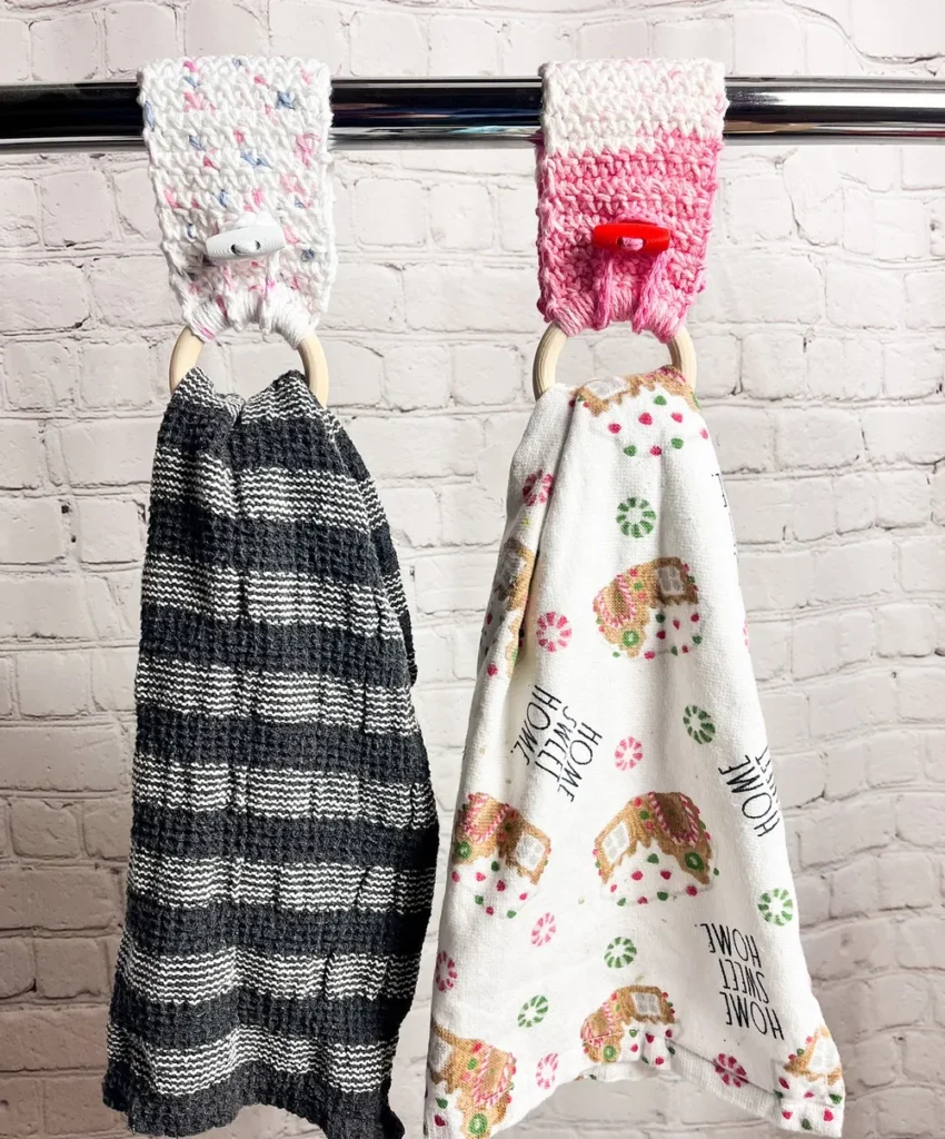 Easy crochet towel holder pattern with wooden ring
