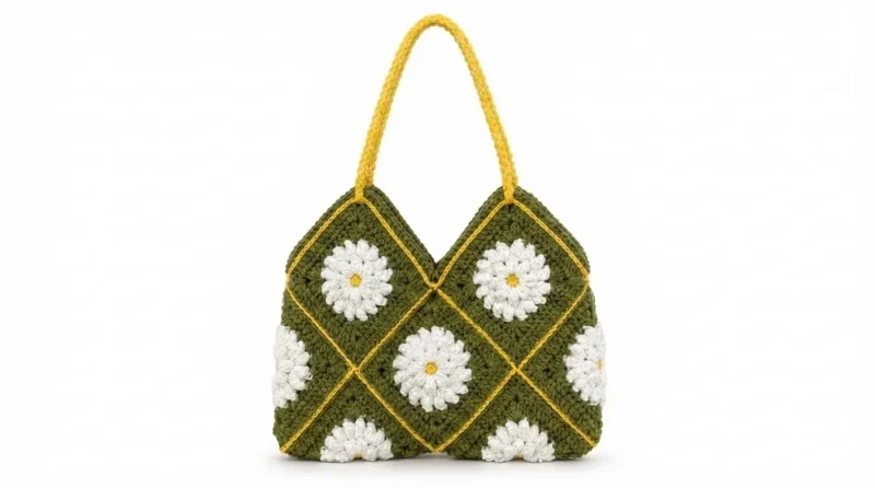 Granny square crochet bag with popcorn stitch detail — photo 2