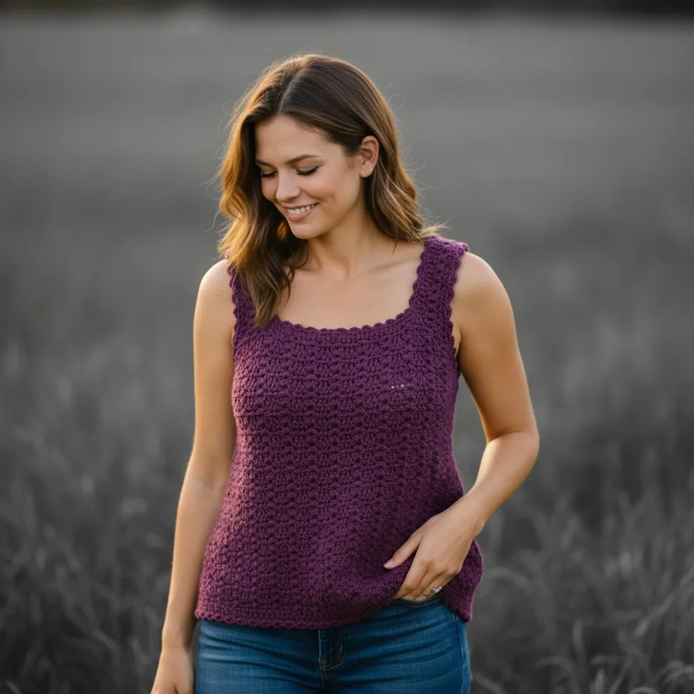 Lacy shell stitch crochet vest in bohemian style