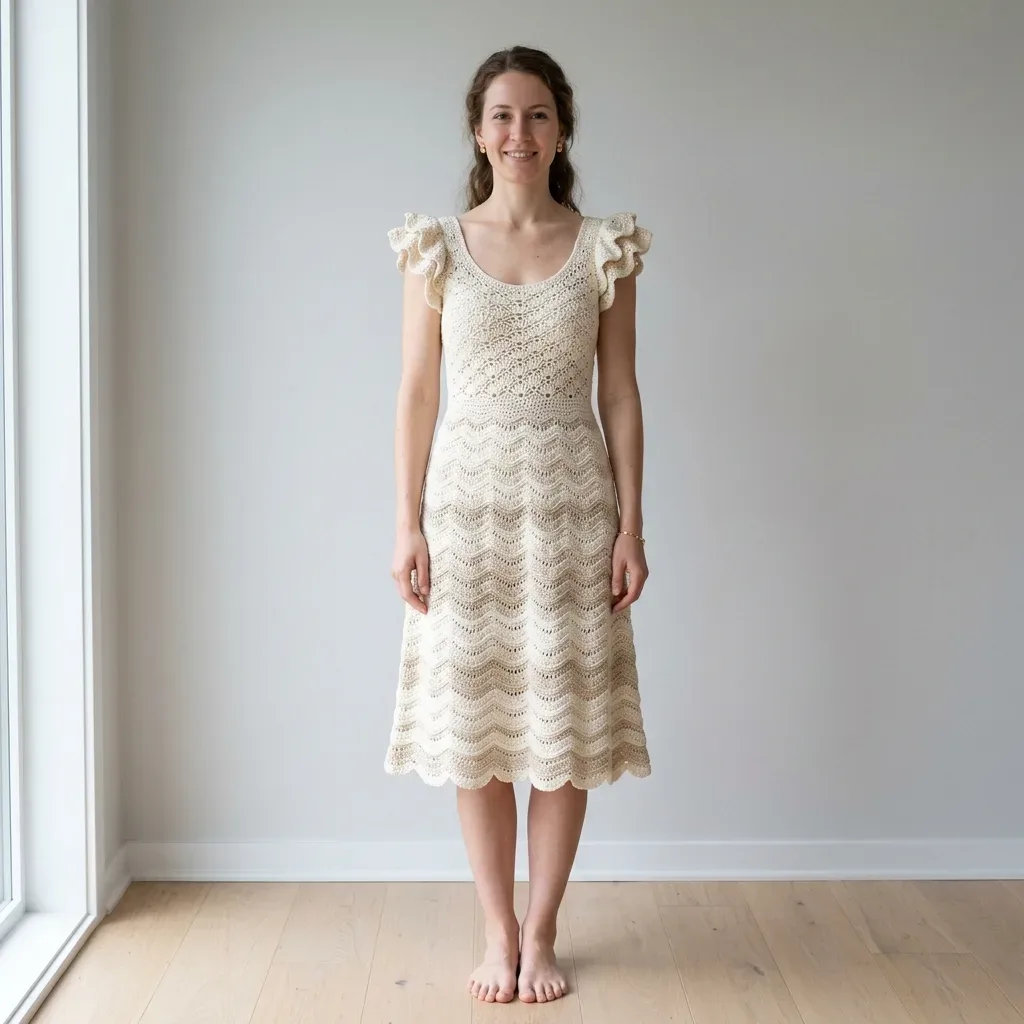 Monochrome Cream Ruffle Crochet Dress Pattern
