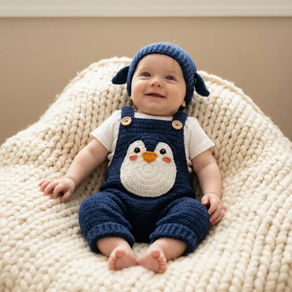 Crochet Penguin Baby Romper: Adorable Navy Bodysuit Pattern