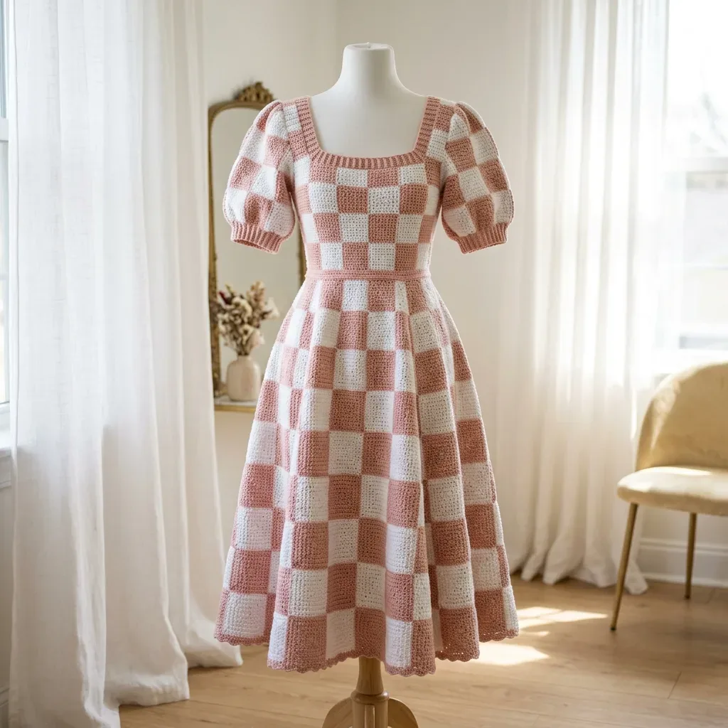 Pink Gingham Crochet Summer Dress Pattern