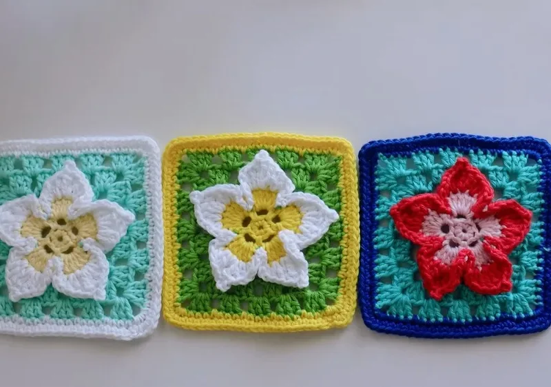 Plumeria floral granny square crochet pattern for beginners