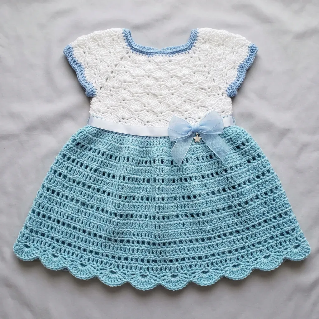 Raglan fan stitch baby dress in two colors