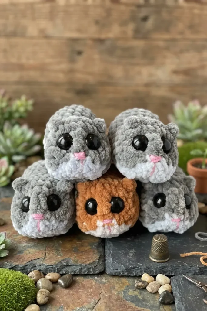 Sad hamster amigurumi crochet pattern with cinched face