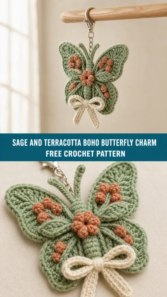 Sage and terracotta boho butterfly charm crochet pattern
