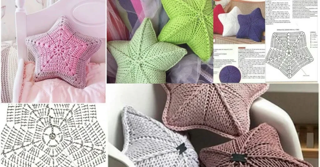Star-shaped crochet pillow with two matching sides