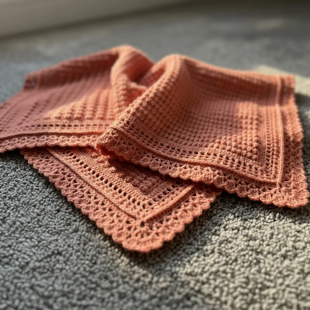 Textured Baby Blanket with a Shell-Stitch Border