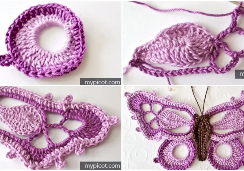 Three crochet butterfly patterns from simple to layered