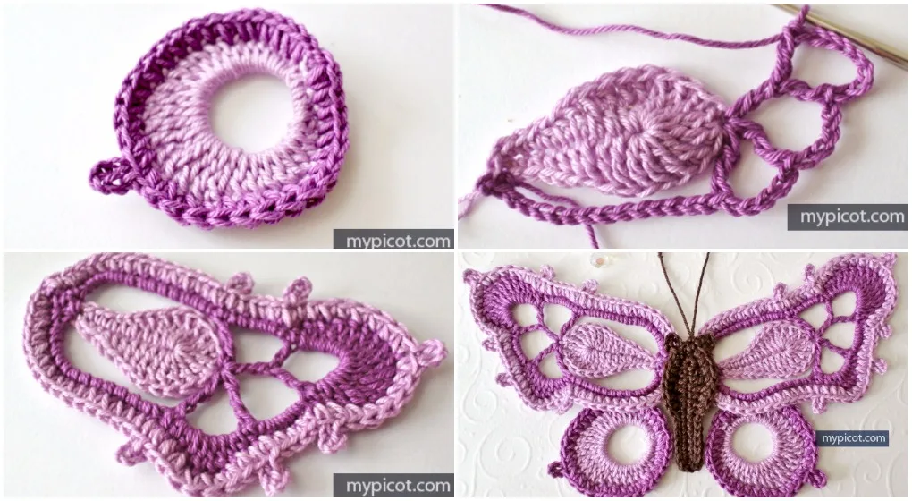 Three crochet butterfly patterns from simple to layered