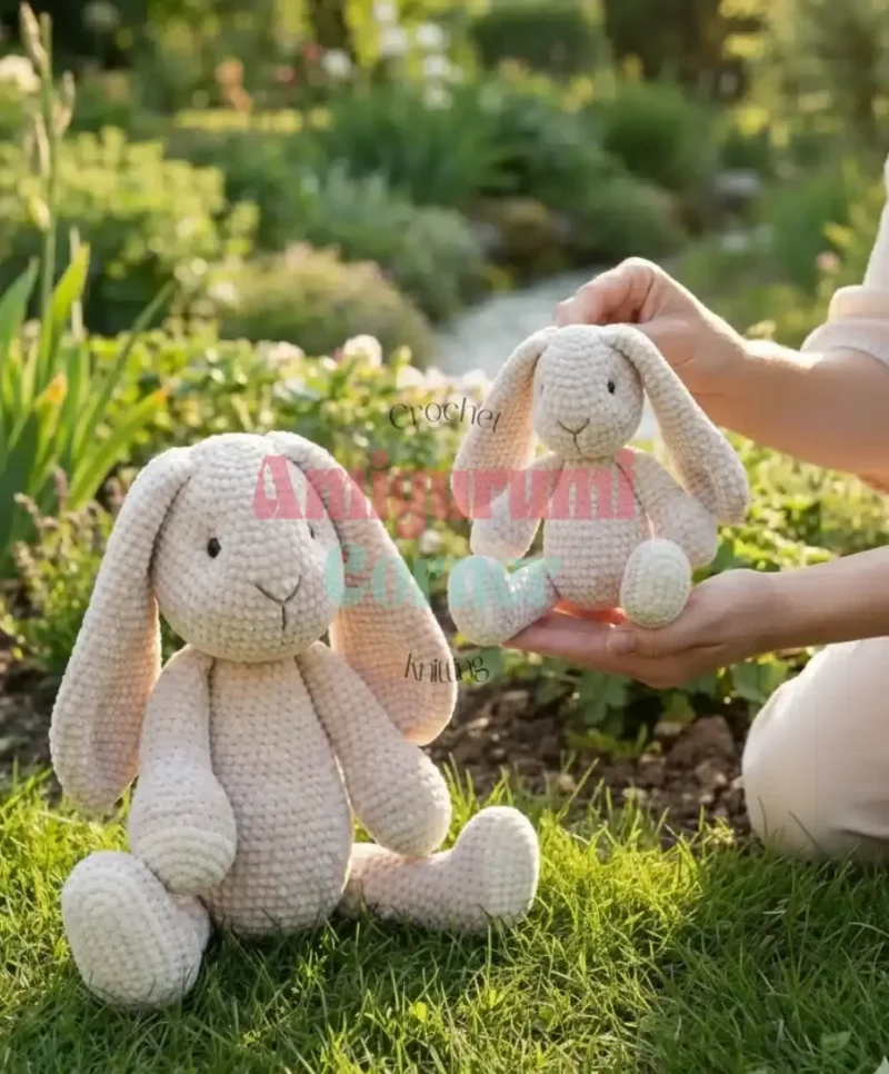 A velvet crochet bunny with shaped eye sockets — photo 2