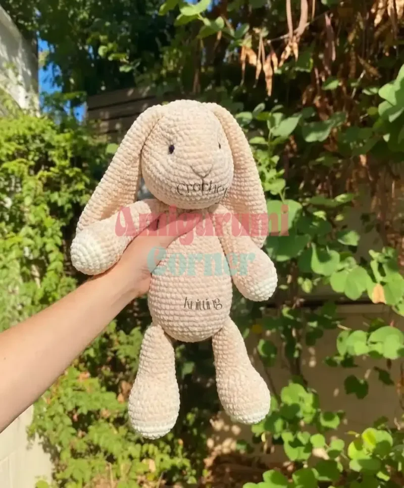 A velvet crochet bunny with shaped eye sockets — photo 3