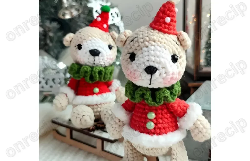 Winter bear amigurumi with a hat and collar