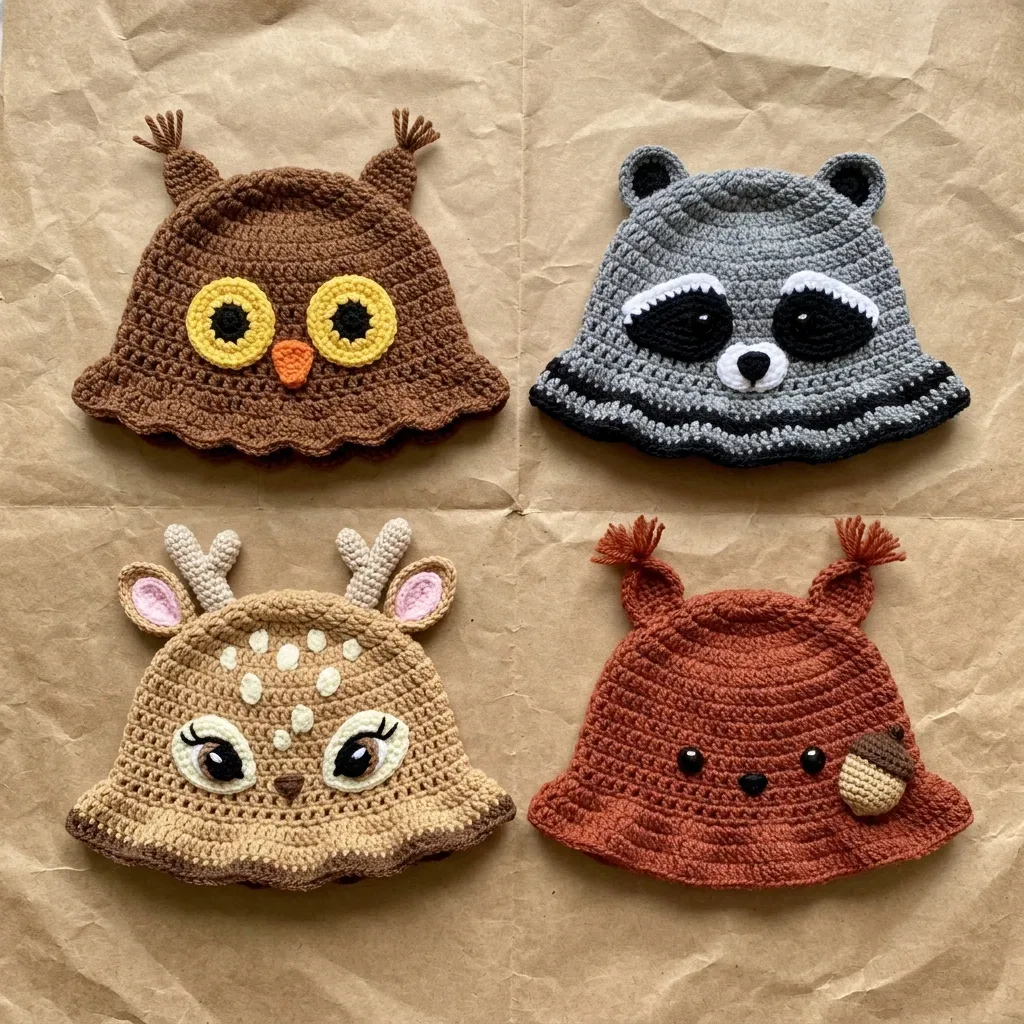 Woodland Creatures Bucket Hats Crochet Pattern