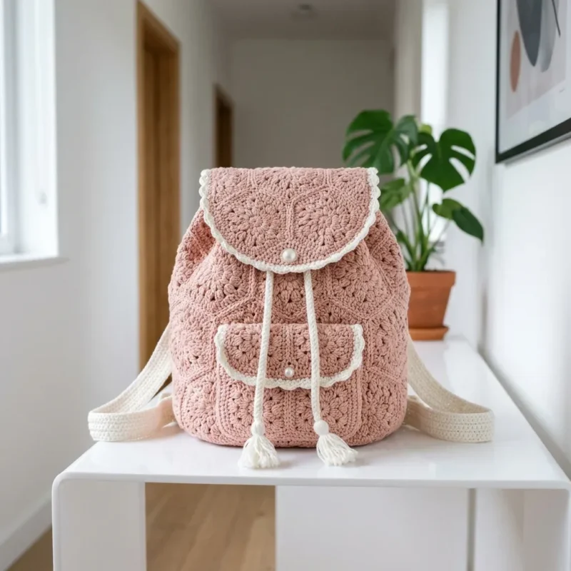 Blush pink granny square backpack crochet pattern — photo 2