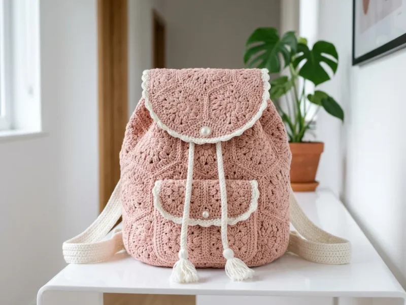 Blush pink granny square backpack crochet pattern