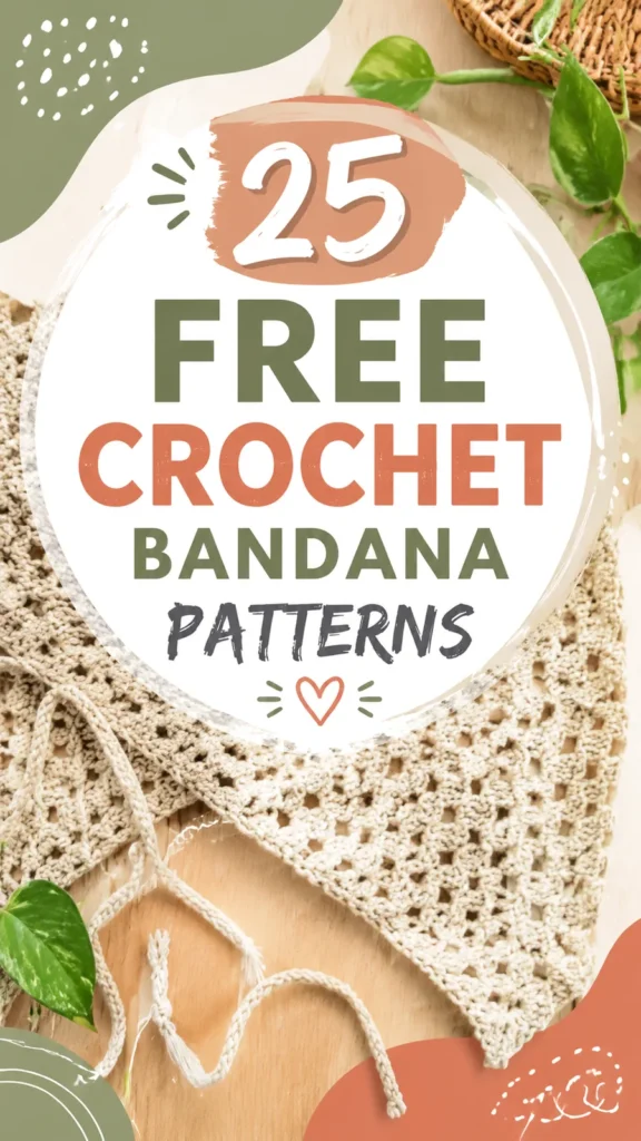 A boho crochet bandana with lacy shell stitch fans