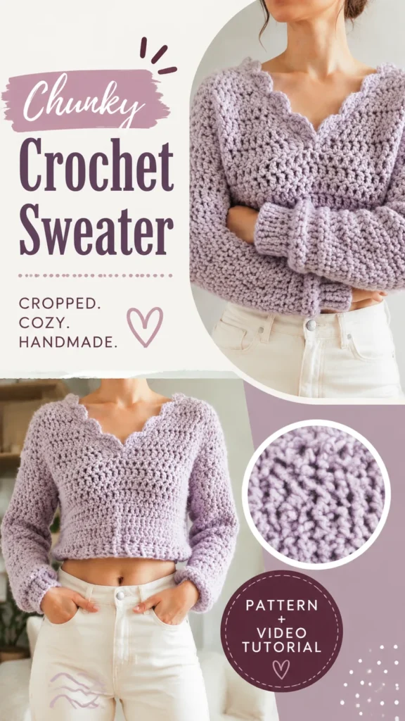 Chunky crochet cropped pullover sweater pattern
