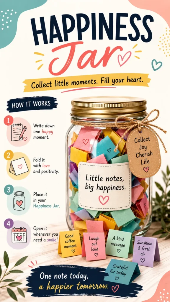 Crochet gratitude jar sleeve with mini heart appliqués