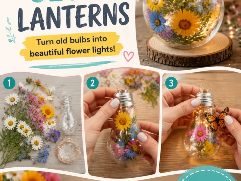 Crochet lantern cover with flowers and butterfly trim