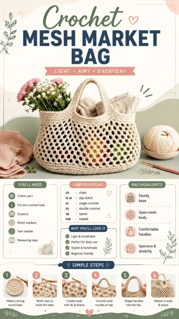 Crochet mesh market bag pattern for everyday errands