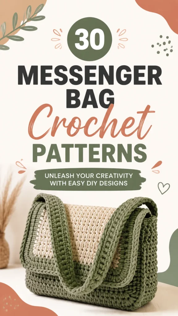 Crochet messenger bag with a reinforced strap