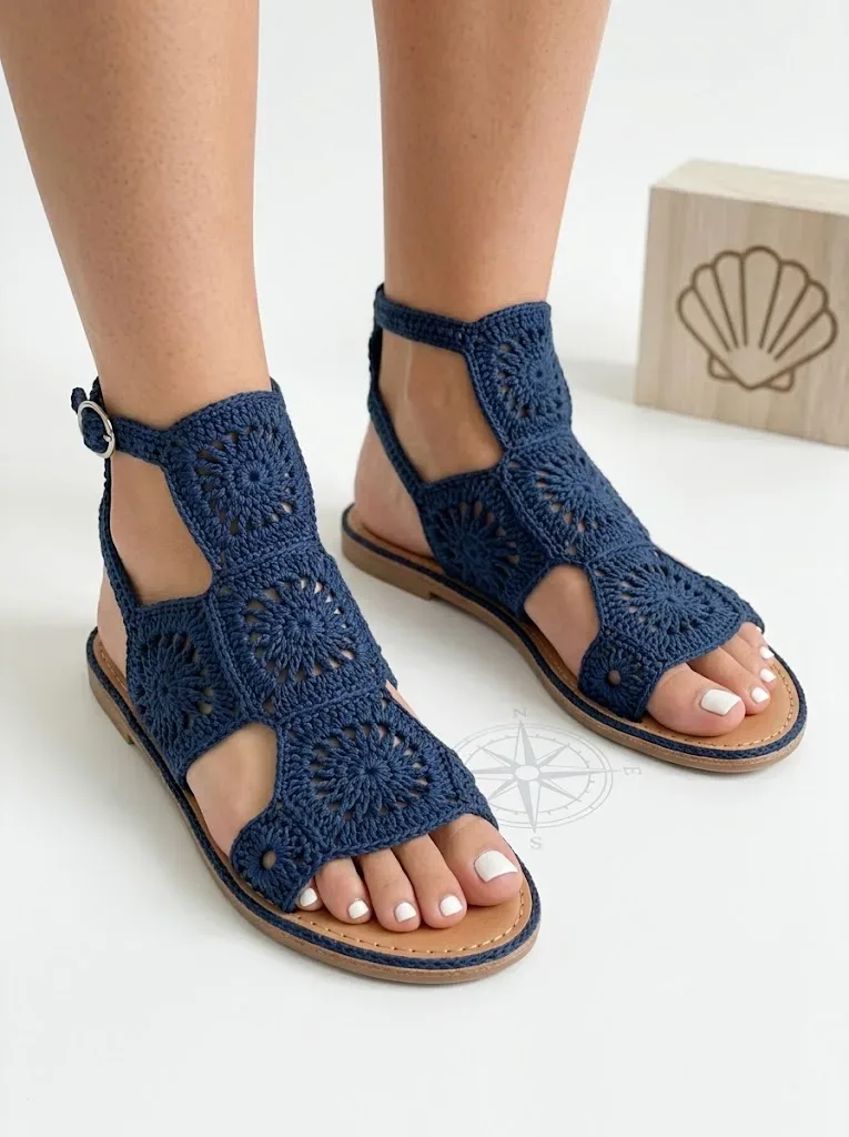 Crochet sandals with nautical motifs and buckle straps — photo 3