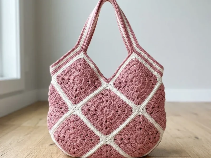 Dusty rose granny square tote crochet pattern