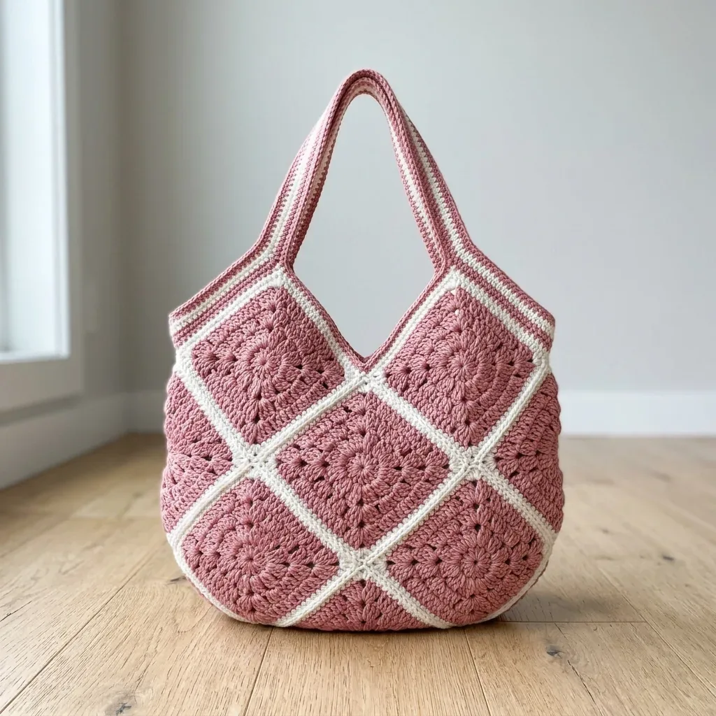 Dusty rose granny square tote crochet pattern