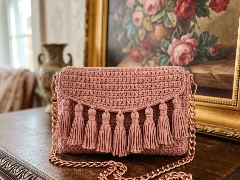Dusty rose tassel crossbody bag crochet pattern