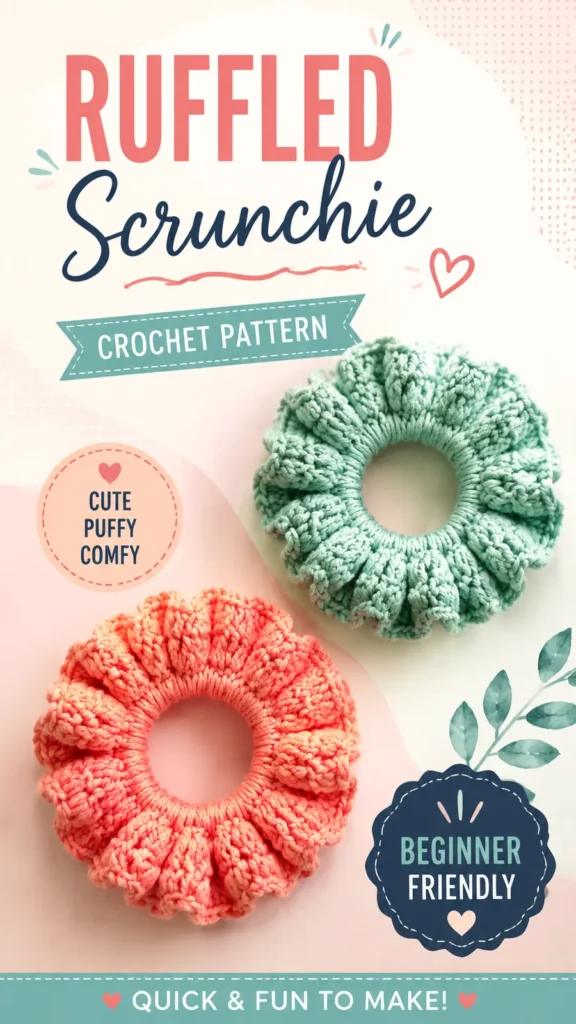 Easy crochet scrunchie with a ruffled edge for beginners